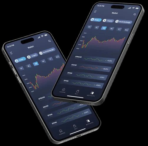 Tampilan aplikasi TradingPRO pada dua perangkat seluler