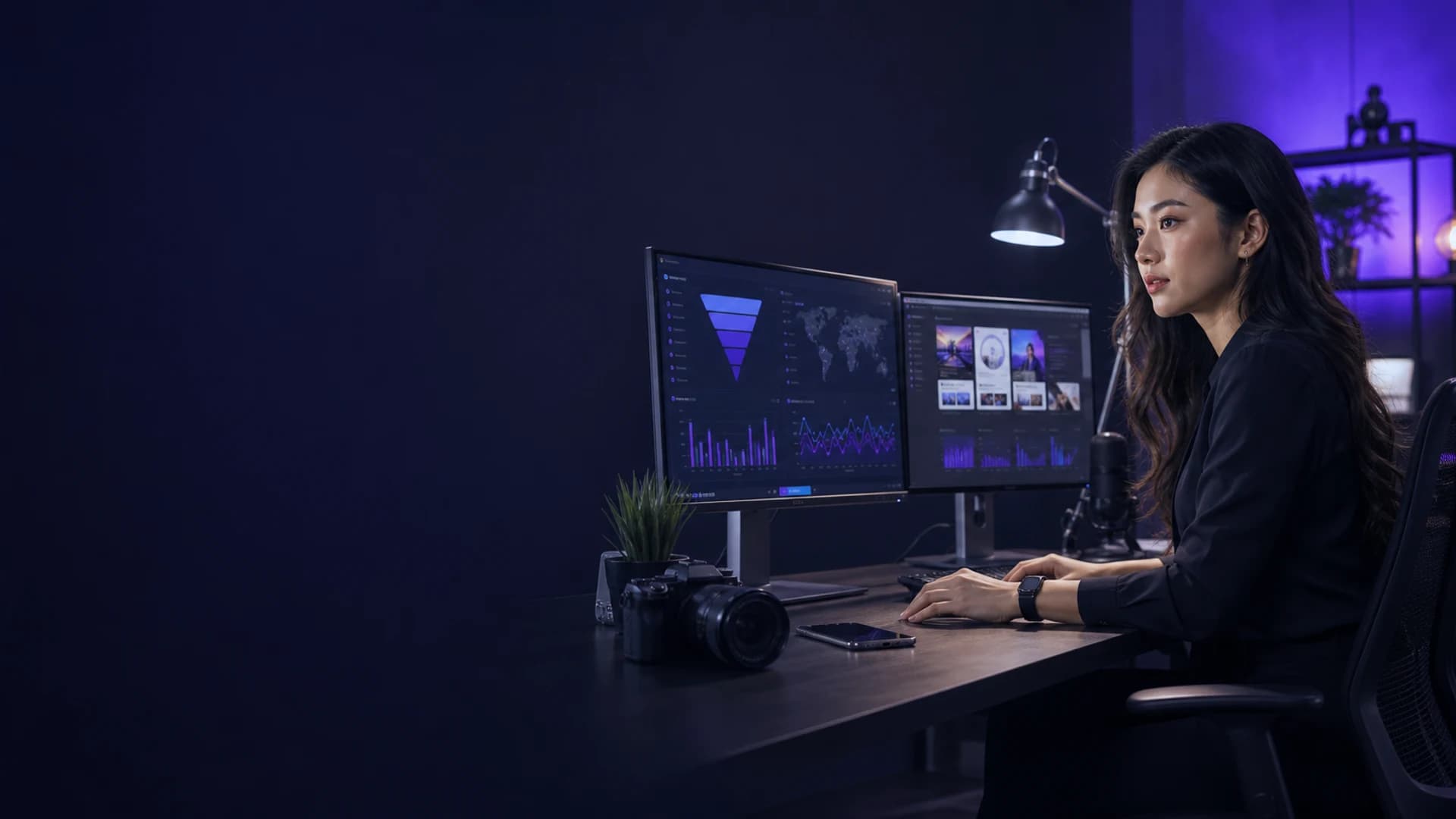 Pemasar digital Indonesia memantau kampanye afiliasi dari ruang kerja
