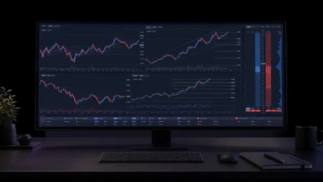 Ruang kerja analisis teknikal dengan beberapa grafik di MetaTrader 5